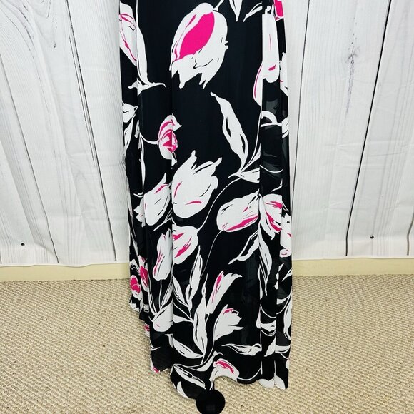 52seven Black Floral Maxi Halter Dress Sz 14 Keyhole Back Sleeveless Stretch - Picture 8 of 12